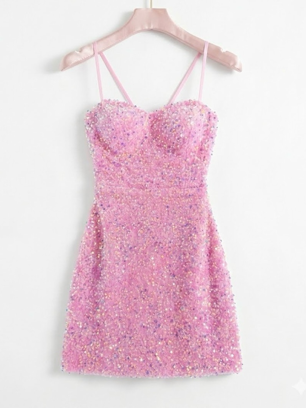 NWT B Darling Pink Sequin Strappy Mini Dress Homecoming Cocktail